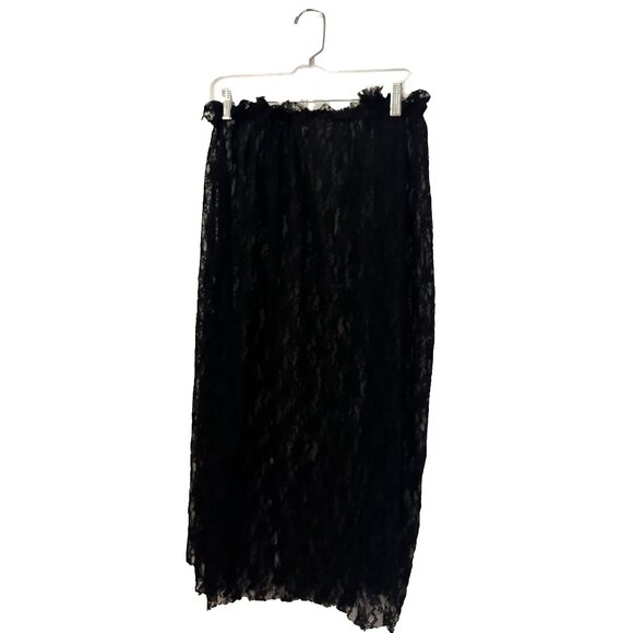 Black lace skirt midi, lace skirt featuring a midi length, column silhouette - Picture 1 of 5